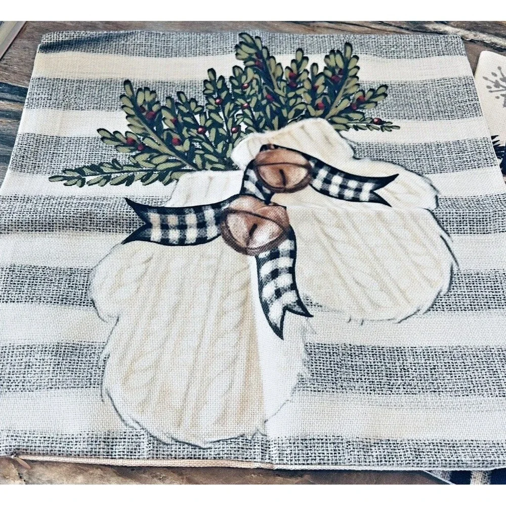 Holly Berry Basket Mittens Bells Christmas Pillow Covers 17